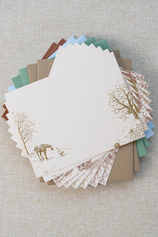 Mixed set of eight countryside seasons themed foil stamped correspondence cards with a horse in the countryside design. 
