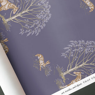 Willow shade wallpaper featuring a horse and a hare under a willow tree pattern by equine artist Danielle Demers