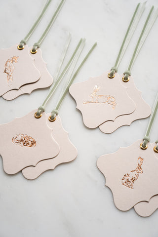 Set of 8 Fox and Hare Foil Stamped Gift Tags in Cream and Copper