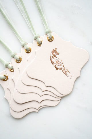 Set of 6 Fox Foil Stamped Gift Tags in Cream and Copper