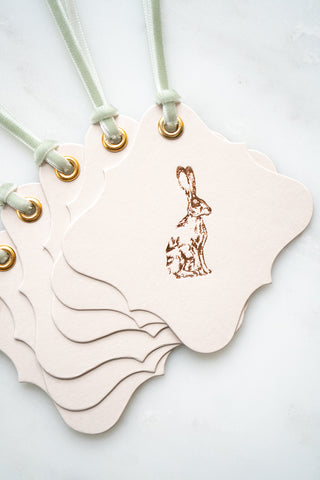 Set of 6 Hare Foil Stamped Gift Tags in Cream and Copper