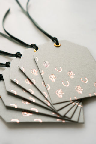 Set of 6 "Heirloom & Heritage" Foil Stamped Gift Tags in Muted Sage and Rose Gold