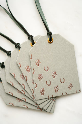 Set of 6 "Heirloom & Heritage" Foil Stamped Gift Tags in Muted Sage and Rose Gold