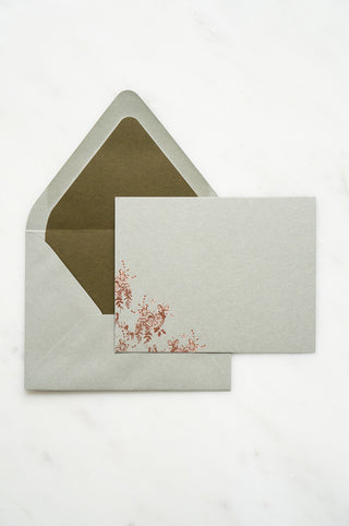 "Flowers & Horseshoes" Foil Stamped Correspondence Cards in Muted Sage and Cream