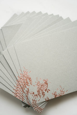 "Flowers & Horseshoes" Foil Stamped Correspondence Cards in Muted Sage and Cream