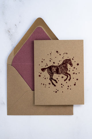 "Snow Day" Horse Foil Stamped Greeting Cards in Walnut and Gold
