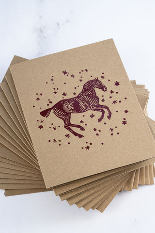 "Snow Day" Horse Foil Stamped Greeting Cards in Walnut and Gold
