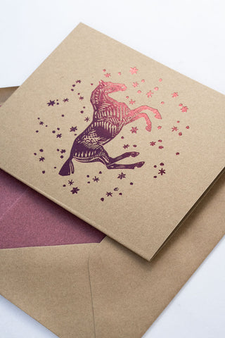 "Snow Day" Horse Foil Stamped Greeting Cards in Walnut and Gold