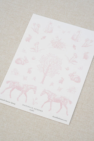 "Countryside Seasons: Spring" Washi Sticker Sheet in Dusty Rose