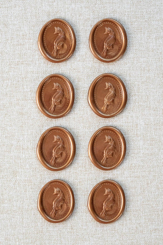Set of eight metallic copper fox motif wax seals