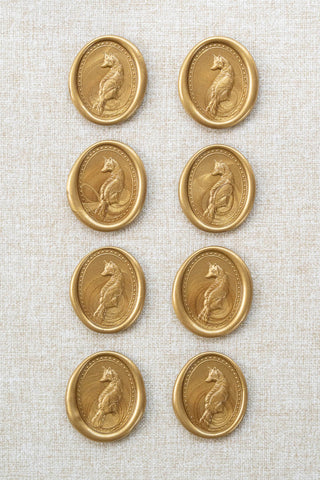 Set of eight metallic gold fox motif wax seals