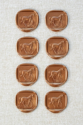Set of eight copper walking horse motif wax seals