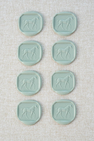 Set of eight duck egg green walking horse motif wax seals
