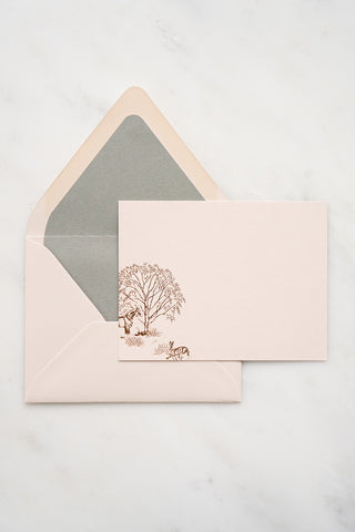 "Willow Shade" Foil Stamped Correspondence Cards in Muted Sage and Cream