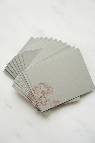 "Willow Shade" Foil Stamped Correspondence Cards in Muted Sage and Cream