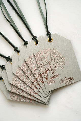 Set of 6 "Willow Shade" Foil Stamped Gift Tags in Muted Sage and Rose Gold