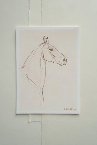 Photo of a print of a mixed media line drawing of a horse by equine artist Danielle Demers