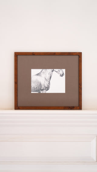 Photo of a framed print of a graphite drawing of a horse by equine artist Danielle Demers
