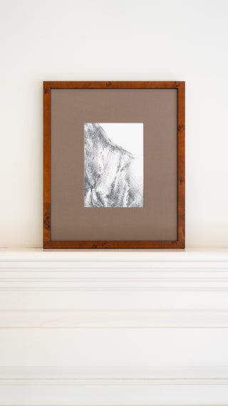 Photo of a framed print of a graphite drawing of a horse by equine artist Danielle Demers