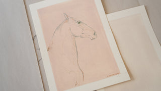Photo of an original mixed media line drawing of a horse by equine artist Danielle Demers