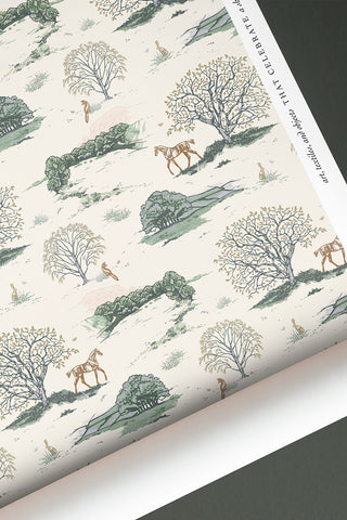 Roll of Countryside Toile wallpaper in the colorway "Cream." Designed by equine artist Danielle Demers.